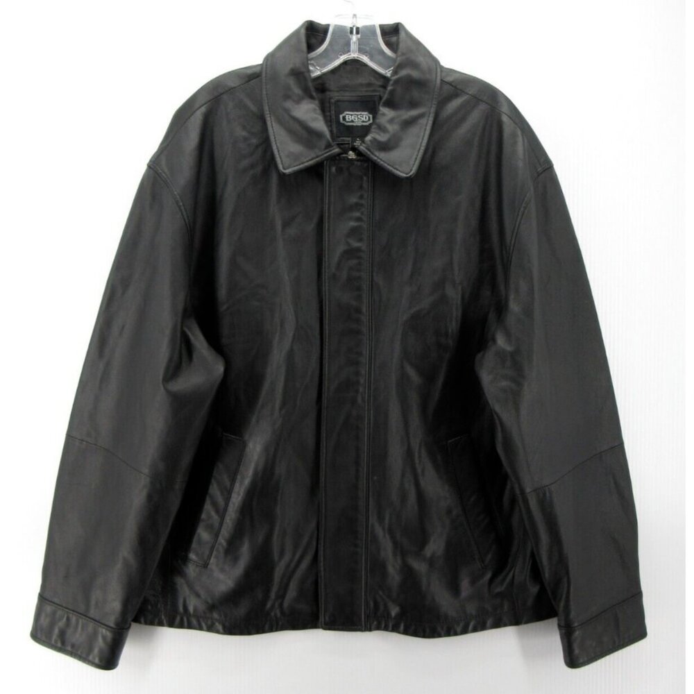 BGSD Jacket Large Genuine Leather Bomber Moto Biker Coat Full Zip